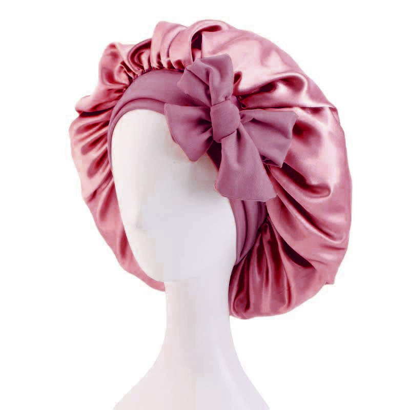 Gorro de satén para el pelo para mujer, gorros para dormir, gorros redondos para el cuidado del cabello, gorro de noche, cubierta para la cabeza Reversible, cubierta para la cabeza de ducha para el cuidado del cabello: Rosa