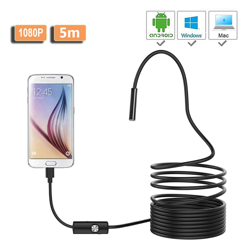 HD 1080P USB Endoscope Camera 8mm 2M Semi-Rigied Flexible Snake Endoscopy Inspection Borescope Camera 8led for PC Android