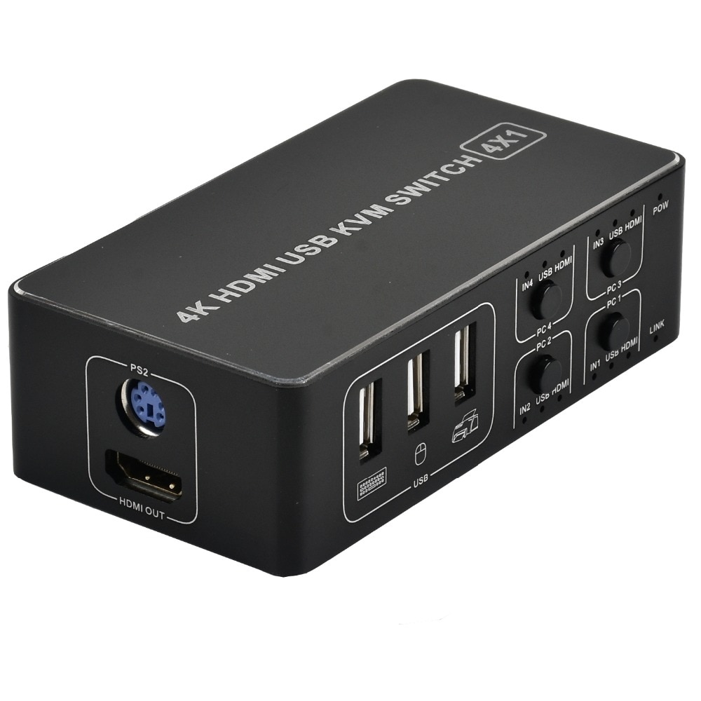 4 port 4K HDMI KVM Switch splitter box USB HDMI 1.4 KVM Switcher selector control up to 4 monitors for mac os. windows 10
