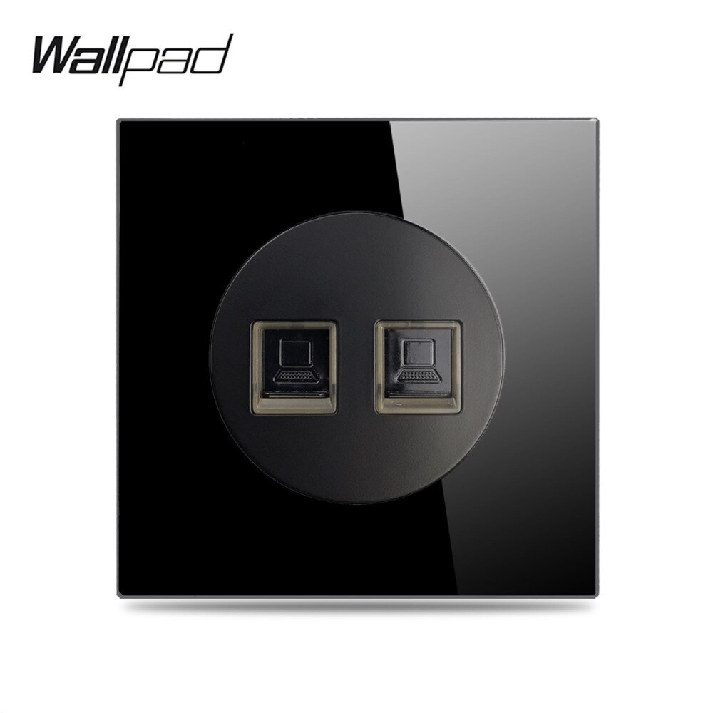 Veggplate  l6 sort herdet glass panel enkel dobbel kat 6 rj45 ethernet datamaskin data stikkontakt uttak ledningstilbehør
