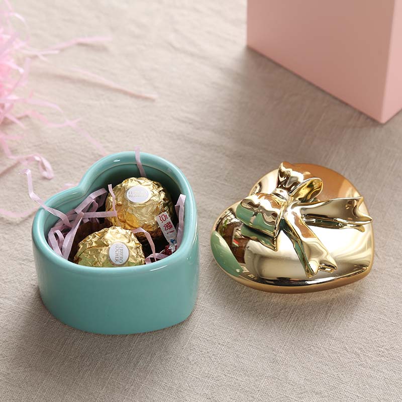 Hartvormige gouden strik snoepdoos romantische koreaanse bruiloft met ring oorbel ketting sieradendoos opslagtank