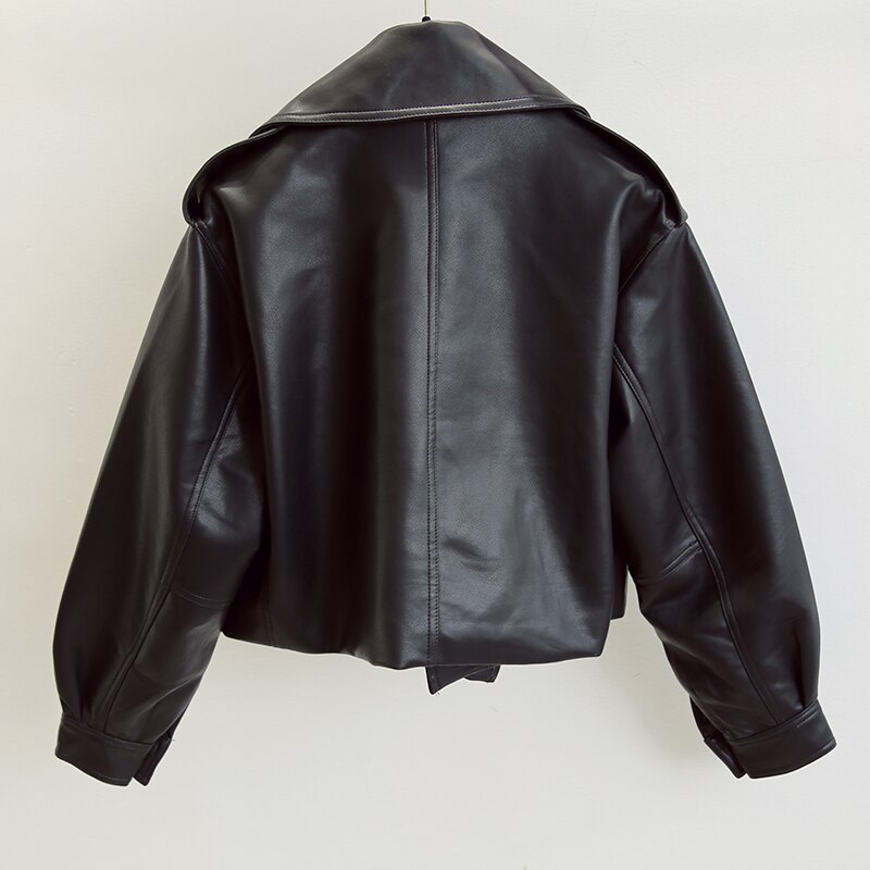 Chaqueta de cuero sintético para mujer, abrigo rojo y blanco con cuello vuelto, ropa de calle holgada, prendas de vestir exteriores, Primavera, 2022