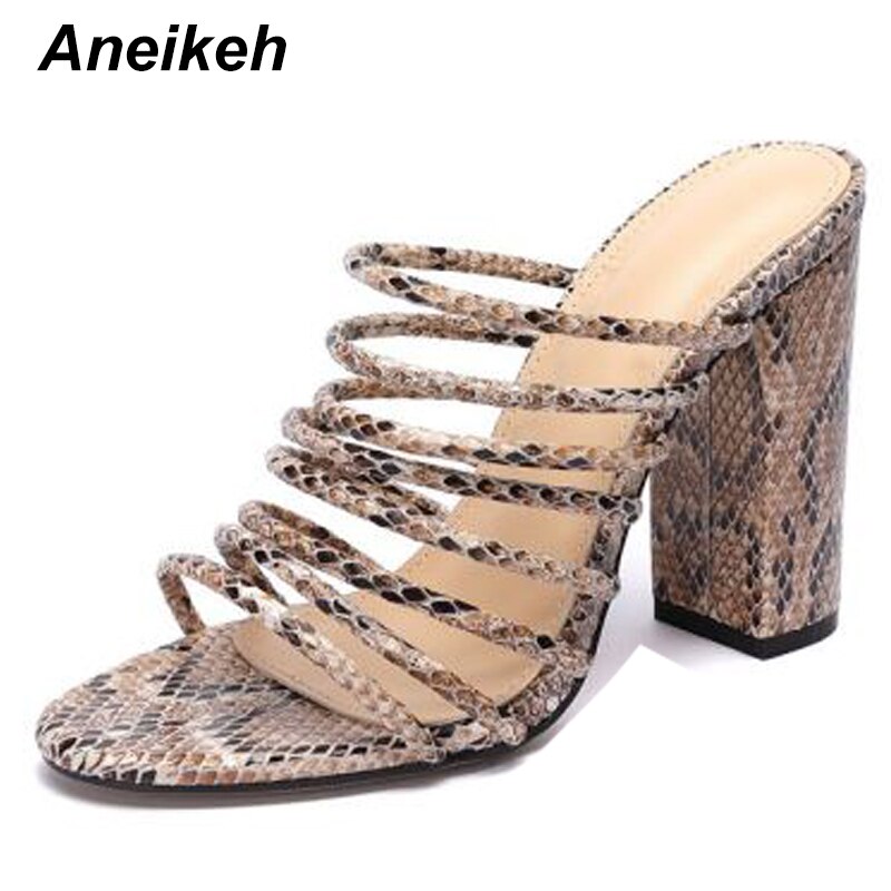 Aneikeh sommer leopard print rom kvinder hæle sandaler kigge tå grundlæggende høje hæle sandaler slingback dame sko størrelse 41 42