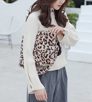 Nische Plüsch Tasche Weibliche Winter Flip Modische Leopard Messenger Frauen Schulter Tasche Mädchen Tote Tasche Pelzigen Flauschigen: Leopard white-S2