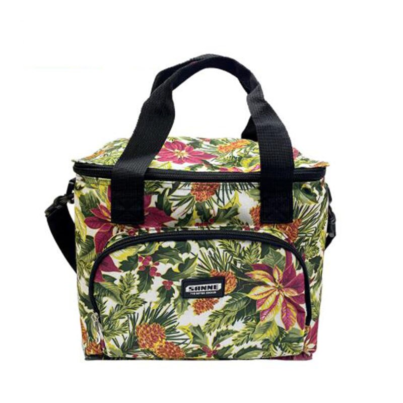 Oxford Double Layer Cooler Lunch Bag Printed Insulated Thermal Food Picnic Handbag Portable Shoulder Lunch Box Tote: leaves