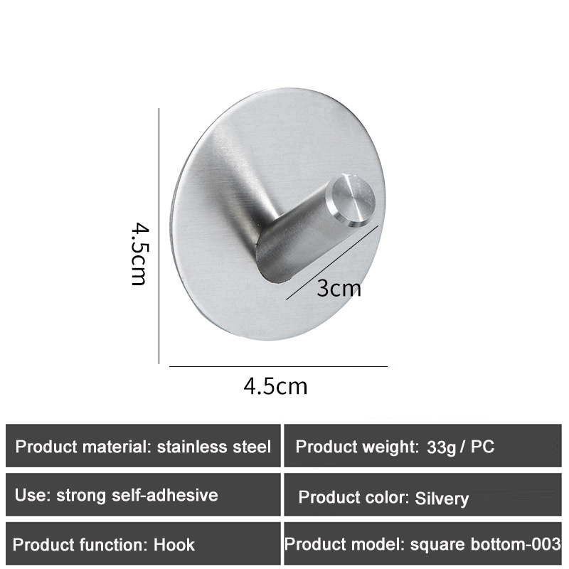 1PC SUS304 Robe Hooks Strong Self Adhesive Bathroom Stainless Steel Hook Wall Hangers Coat Towel Rustproof Hooks Kitchen Hardwar: Round Silver 003