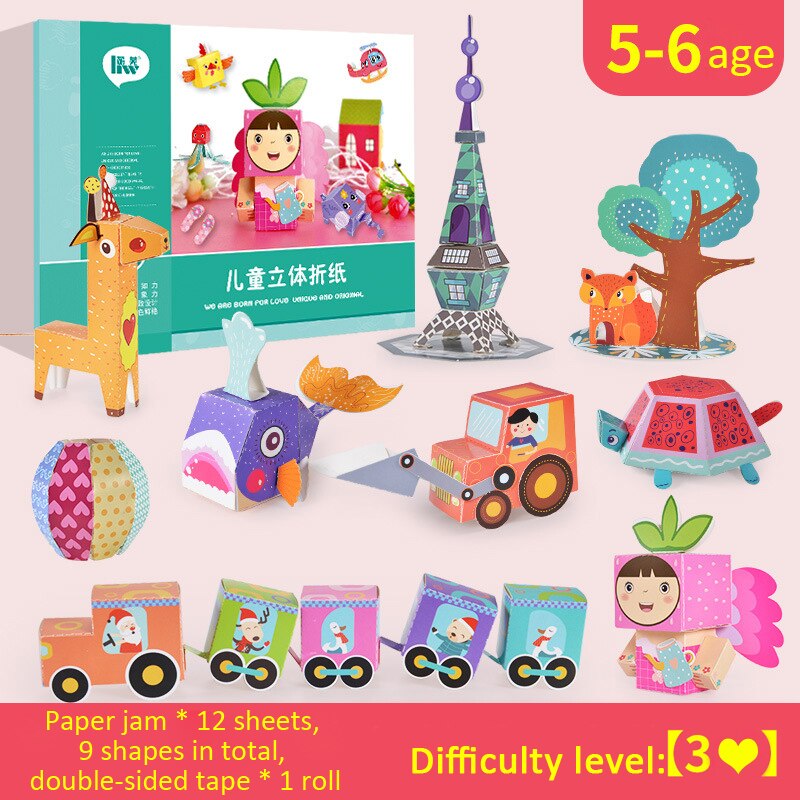 Balleenshiny 12PCS FAI DA TE Educational Origami di Carta di Taglio Libro Artigianato Fatti A Mano Bambino Giocattoli Scuola Materna Divertente Puzzle Del Bambino Regali Per Bambini: 3