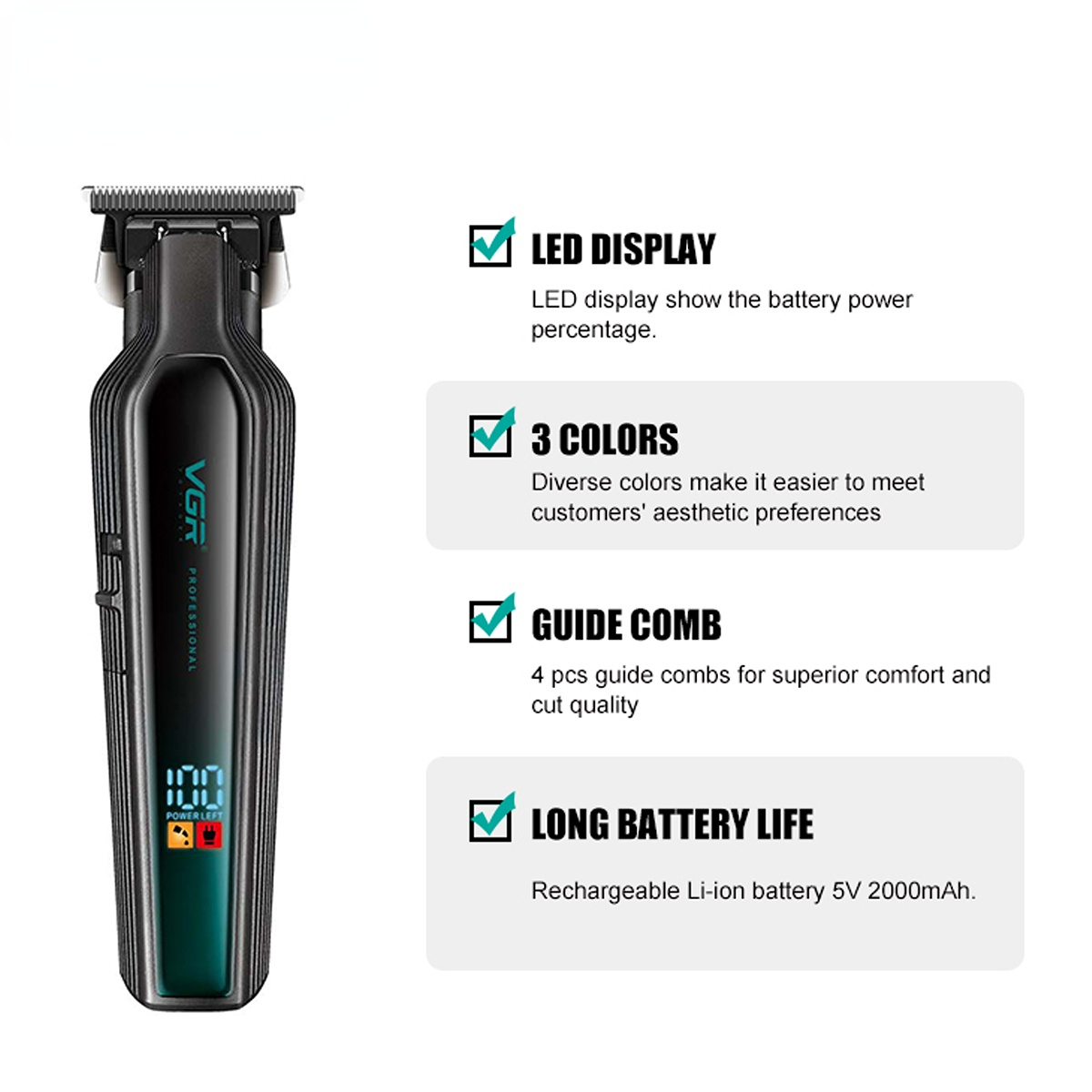 VGR Cortadora maquina de cortar cabello de pelo Cortadora Recargable Máquina cortadora de pelo de corte de pelo maquina cortar pelo Sin cable Barbero Pantalla digital Cortadora de pelo para hombres V-930