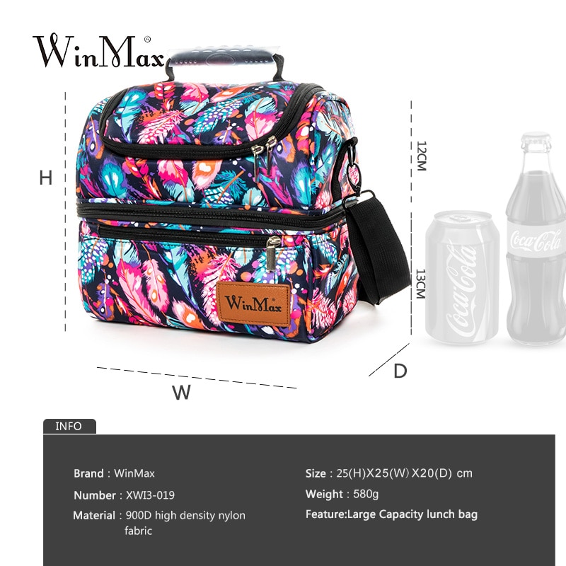Lonchera térmica Winmax con aislamiento de aluminio, bolsa de nailon impermeable para Picnic, fruta, bolso grande, bolsa de nevera familiar
