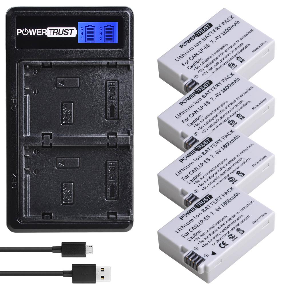 Cargador y baterías de LP-E8 de 1800mAh para Canon LP E8, Compatible con Canon EOS Rebel T3i T4i T5i EOS 600D 650D 700D Kiss X4 X6