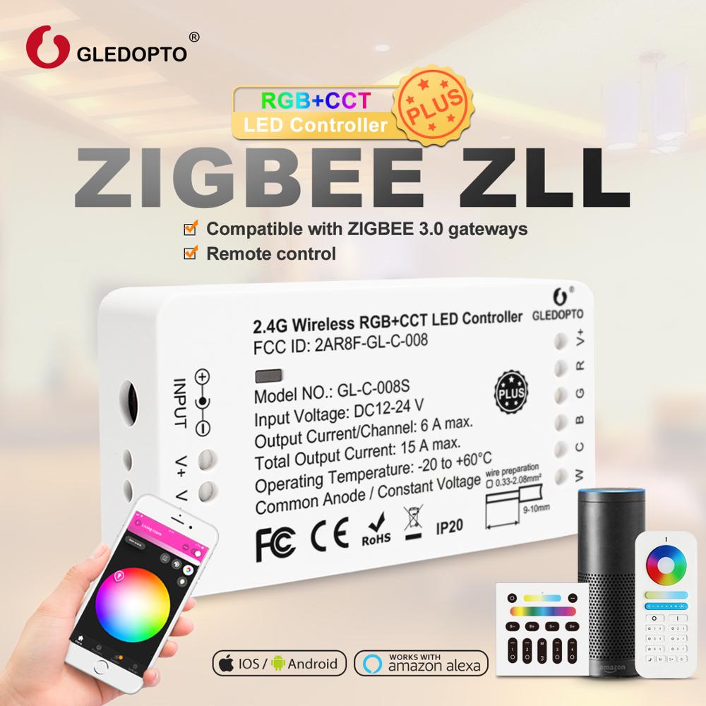 Gledopto zigbee rgb + cct ledet stripe kontrolleren pluss  dc12-24v arbeid med zigbee 3.0 porter smartthings ekko pluss stemmekontroll