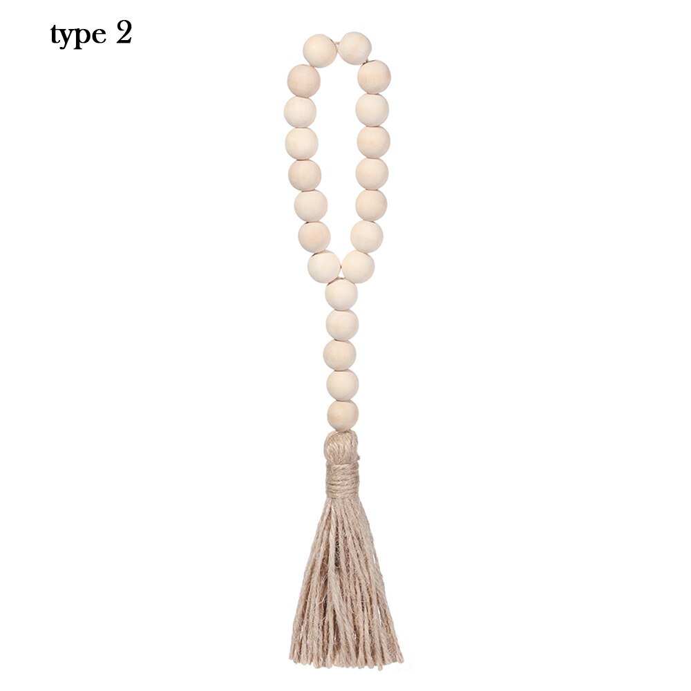 1/2 sztuk naturalne drewno girlanda z koralików juty rustykalne ścienne wiszące frędzle ciąg ręcznie Garland dom ozdoba dekoracje dla domu DIY: Type2-26CM
