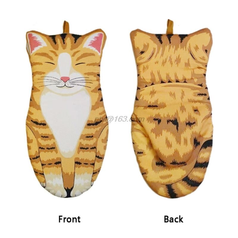 3D dessin animé chat pattes four mitaine longue coton cuisson isolation gants micro-ondes résistant à la chaleur anti-dérapant cuisine gants