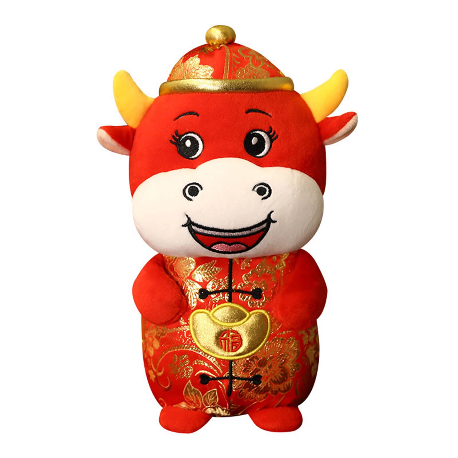 Chinese Year Cute Dress Mascot Plush Red Cow in Tang Suit Soft Toy