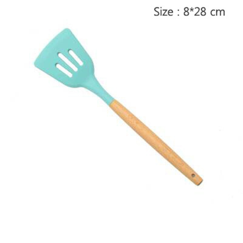 Silicon Kitchen Utensil Set 11 Pieces Kitchenware Set with Wooden Handle Nonstick Cookware Green Kitchen Tools: 6