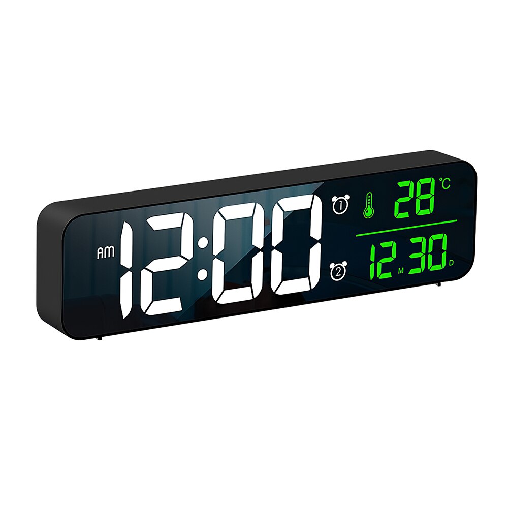 Music Dimmable Alarm Clock Rectangle Five Kinds Of Brightness Temperature Display Reloj Despertador Digital With USB Cable: White