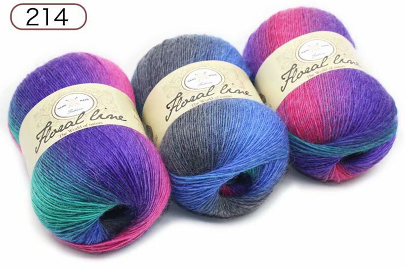 5pcsX100g 100% Cashmere Yarn crochet yarn for knitting Rainbow Line Fancy Melange Combed Sewing: 214
