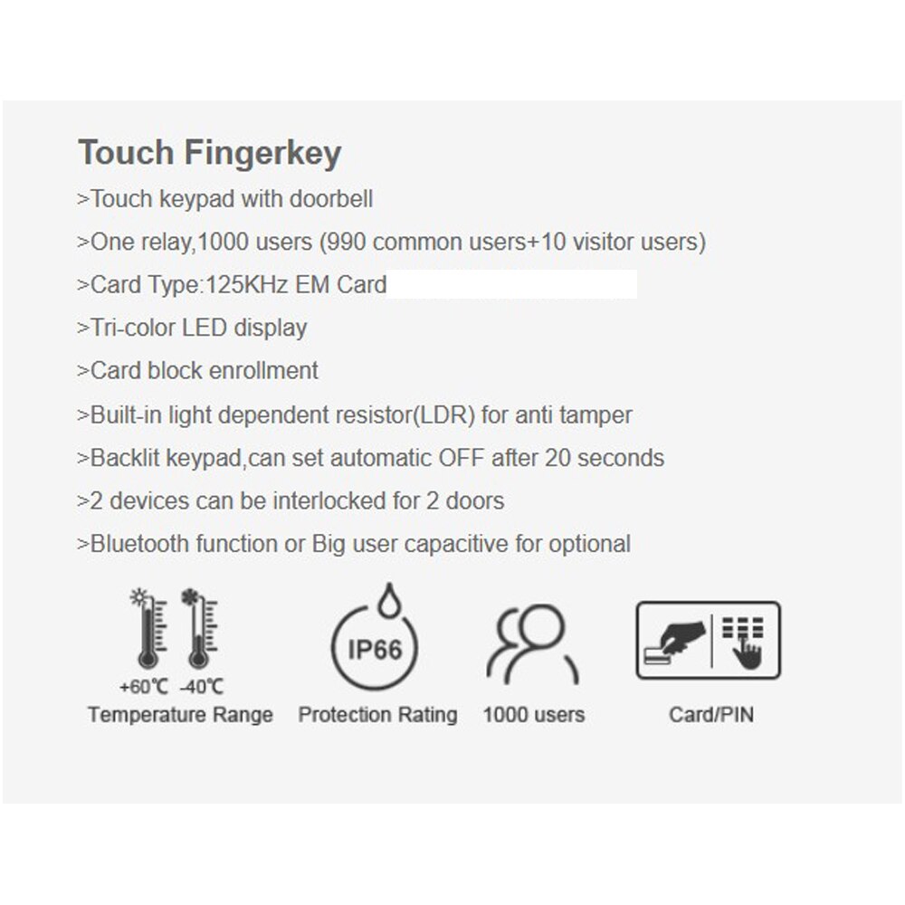 Touch screen keypad IP68 Waterproof Standalone access controller RFID 125KHZ access control machine 1000 user