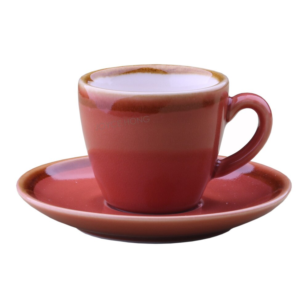 Ceramic Cappuccino Cups, Coffee Cups, White Tea Cup Set, British Coffee Cups, Porcelain Tea Set, Latte Cups, Espresso Mug: 90ml-Red