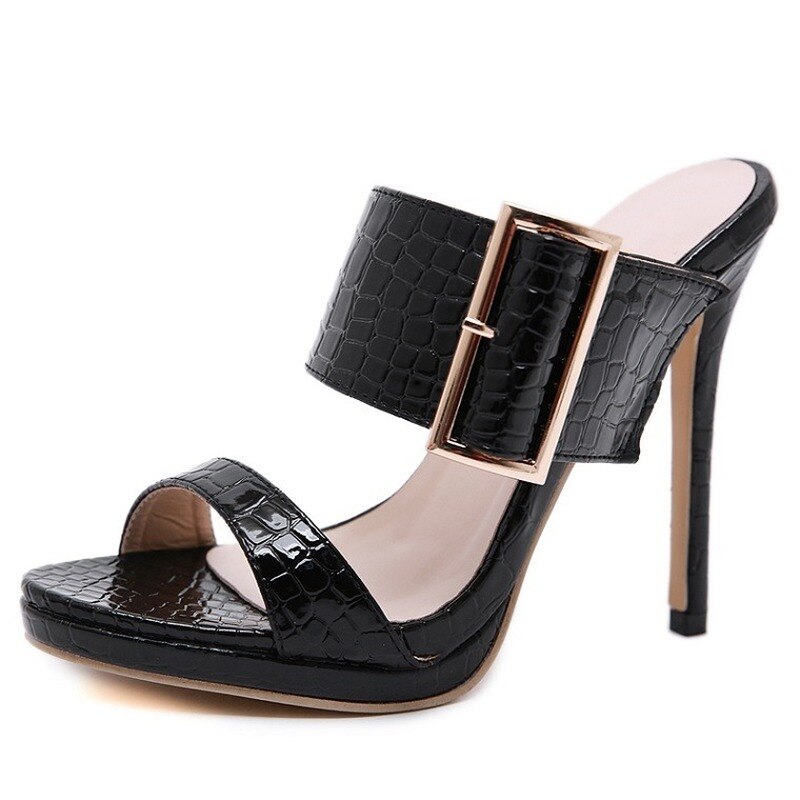 LEMAI-Sandalias de tacón alto para mujer y fino sin cordones, zapatos negros, sandalias maduras, , Verano