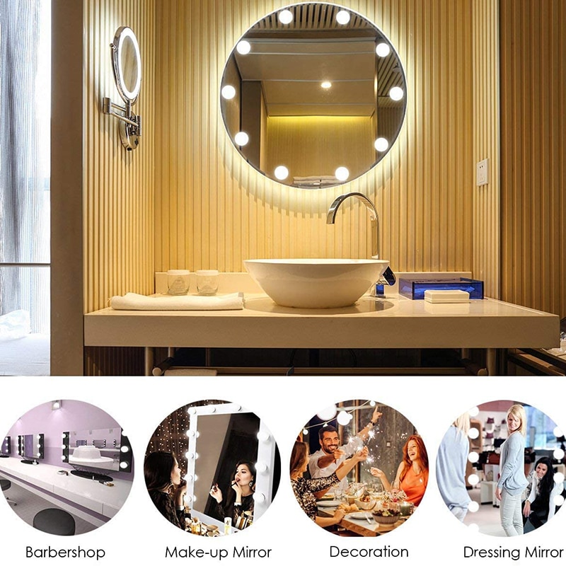 Juego de luces LED para espejo de tocador, de estilo Hollywood, 3 colores, 10 bombillas regulables, tira de accesorios de iluminación para maquillaje, tocador