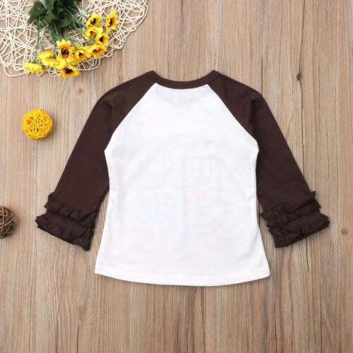 Reino unido ação de graças crianças bebê menina manga longa plissado topos algodão camiseta traje