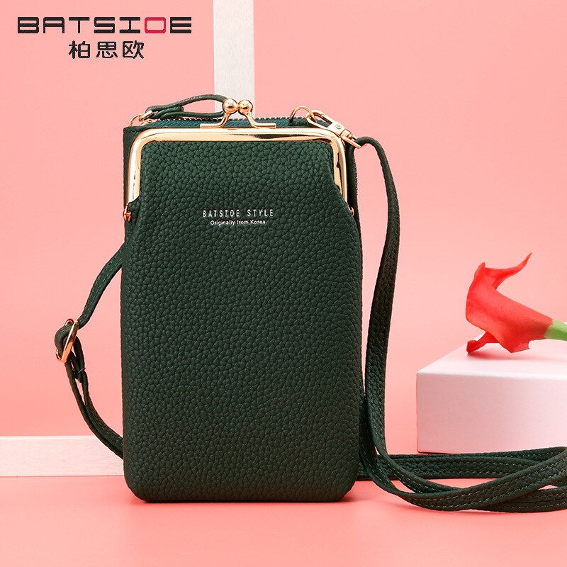 Batsioe Ladies Phone Bag Wallet Korean Style Large Capacity Mid-Length Casual Zipper Vertical Messenger Bag