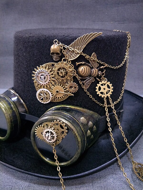Sombrero de copa de cuero con pinchos para hombre y mujer, sombrero de gótico, accesorios para Festival, Steampunk, Punk, negro