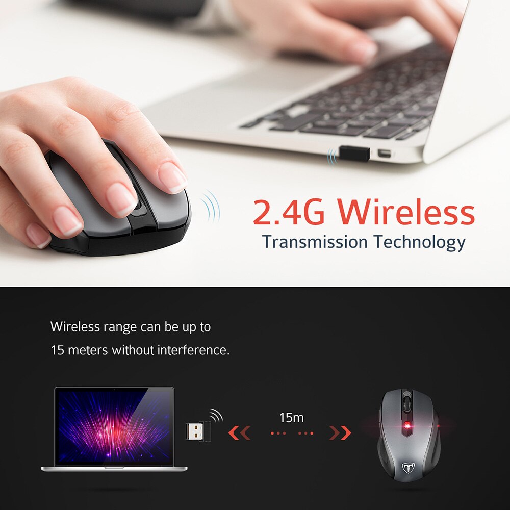VicTsing — Souris ss fil 2,4 GHz, 2400 DPI, économie d&#39;énergie, PC, Laptop, périphérique non filaire, 6 boutons, ergonomique, basse consommation, MM057 pour ordinateur fixe et portable