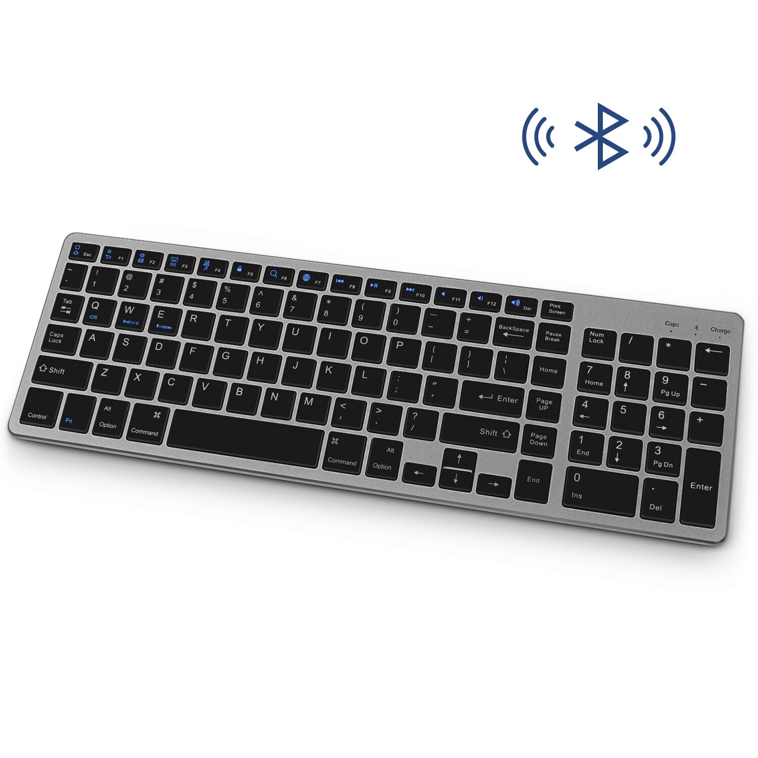 SeenDa Clavier Bluetooth Rechargeable Portatif Sans Fil Clavier avec Pavé numérique Pleine Grandeur pour Ordinateur Portable Ordinateur De Bureau TABLETTE: Black and Gray