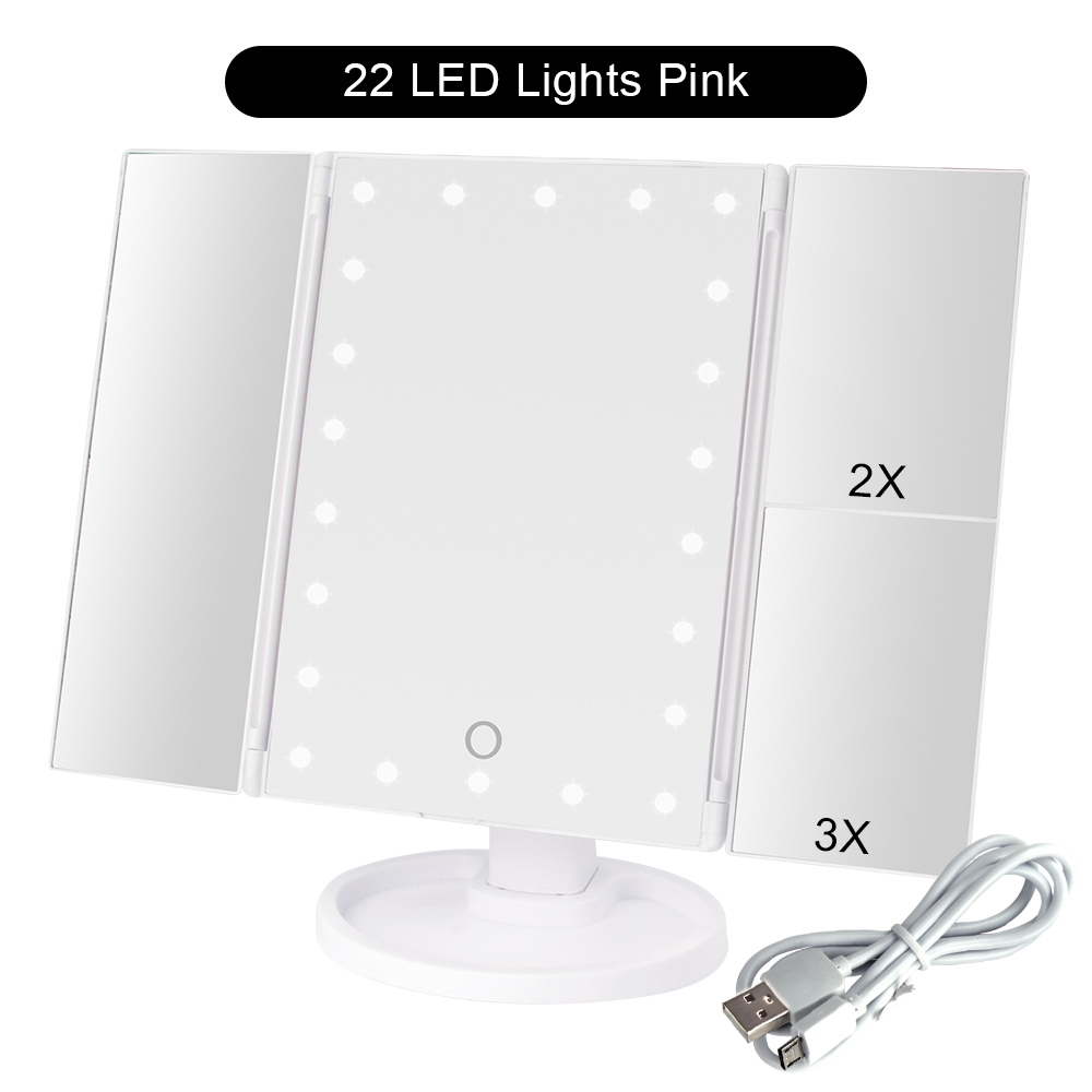 22 lys makeup spejl led touch screen bord bord makeup 1x/2x/3x/10x forstørrelses spejle 3 folde justerbart makeup spejl: Wh 22 lys usb