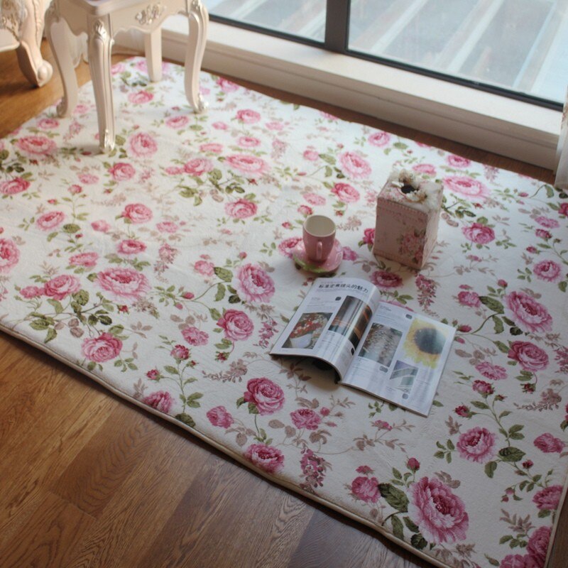 Romantiske blomster værelse gulvmåtter, søde rose print tæpper til stue moderne lurvet stil blomster tæppe dekorative: 1000 mmx 1500mm