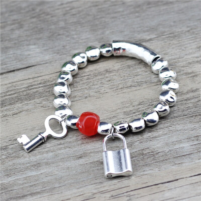 Anslow vintage smykker diy lås og nøgle elsker zink legering søde romantiske trendy armbånd & amp; armringe ven lav 0829lb: Rød