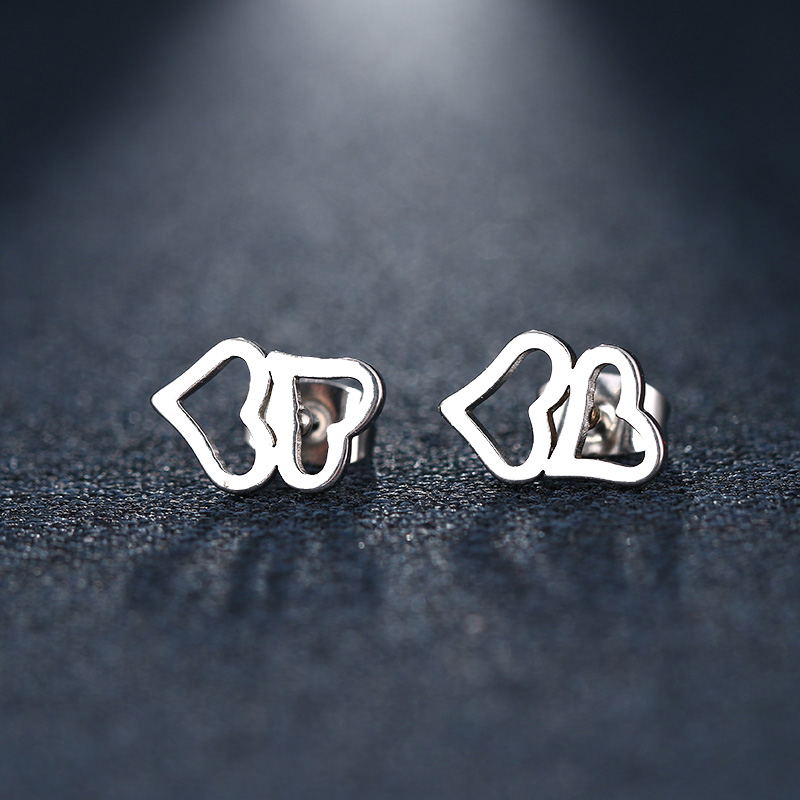 Dotifi Rvs Stud Earring Voor Vrouwen Man Dubbele Hart Goud En Zilver Kleur Lover &#39;S Engagement Sieraden