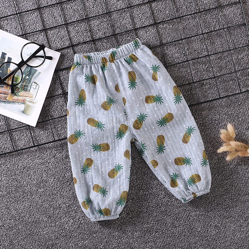 Zomer Peuters Baby Meisje Jongen Bodems Anti-Mug Broek Meisjes Jongens Casual Ananas Afdrukken Lange Bloeiers Broek: Grijs / 18m