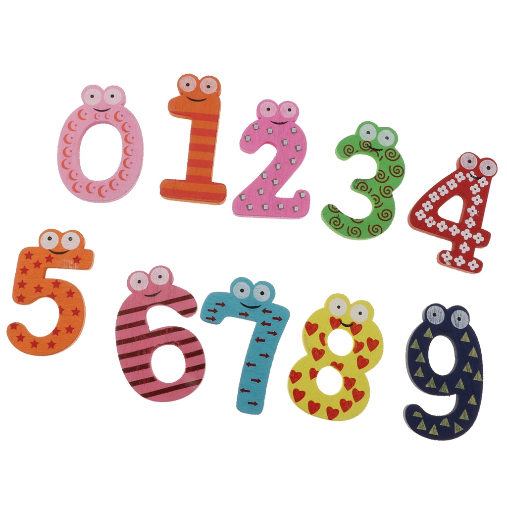 Math 0 - 9 Wooden Magnetic Number Blocks Cartoon Fridge Magnet Learning Toys
