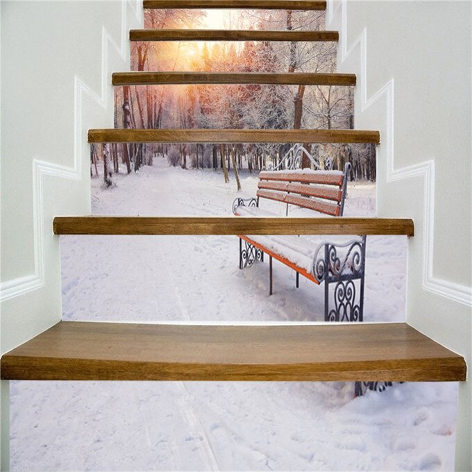 Lake Scenery Stairs Sticker For Home Hotel Corridor Decor Renew Stair Mural Self-adhesive Waterproof Landscape Staircase Mural: LT029 / 100x18cmx13pcs