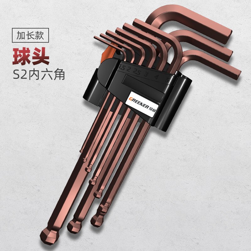 Greener Hex Wrench Set Screwdriver Universal Allen Key 9PCS Double-End L Type S2 Hexagon Flat Ball Spanner Metric Hand Tools: Lengthened ball