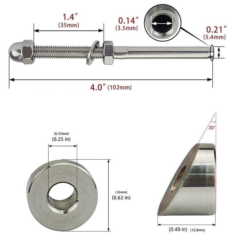 1 stücke 304 Elstahl Kabel Gelänr Gewin Armaturen Draht Seil