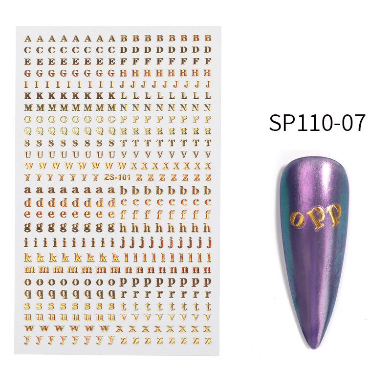 8 Kleuren Optioneel Brief Nail Sticker Kleuren 26 Alfabet Manicure Art Decorations Decals Foil Nail Sticker: SP110-07