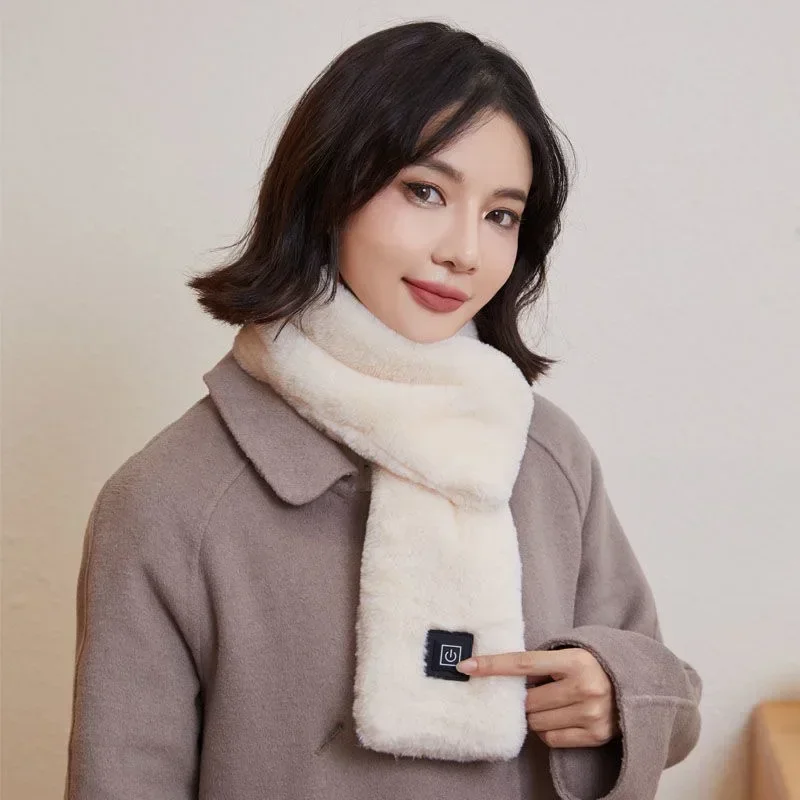 Winter Beheizter Halswärmer USB Aufladbare Damen Herren Halswärmer 3-stufiger beheizter Wärmer Schal Nackenstütze Wärmer Lätzchen Beheizter Schal: Elfenbein