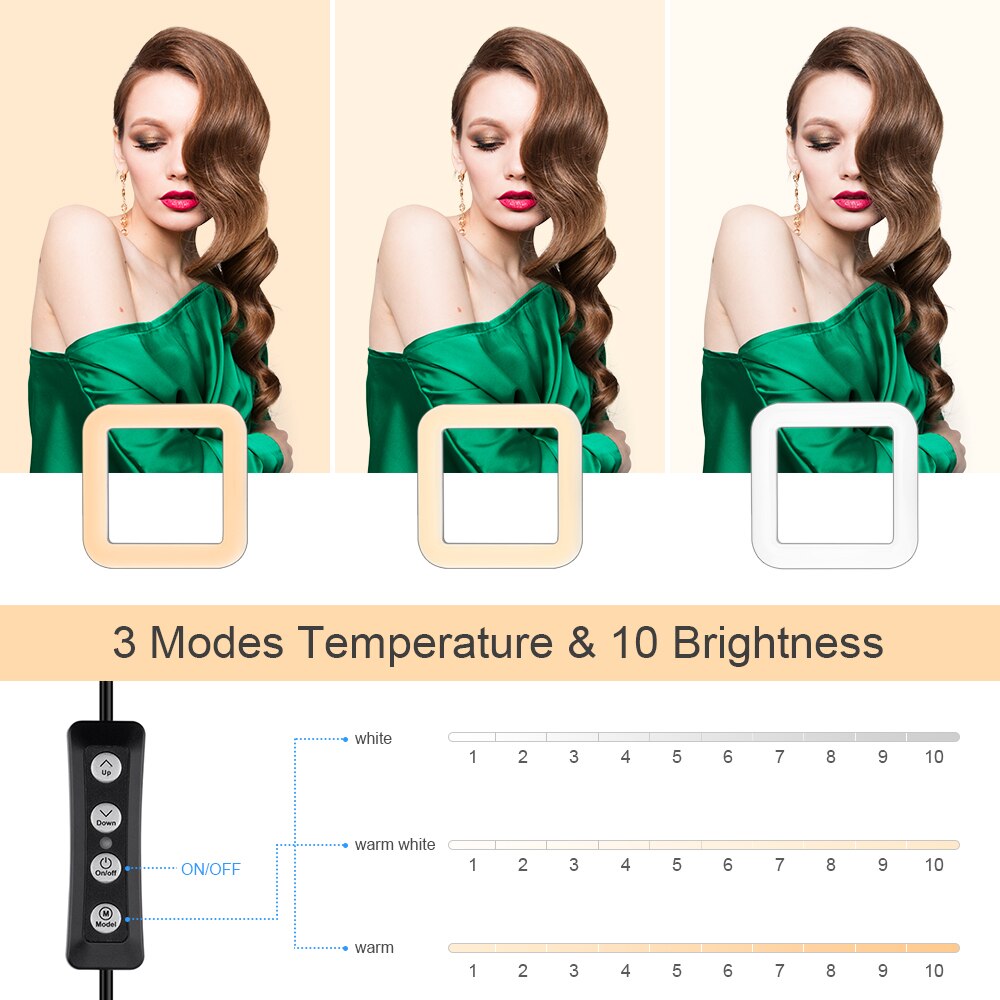 11Inch Square Ring Light with Stand Rovtop LED Camera Selfie Light Ring for iPhone Tripod and Phone Holder for Video Photography