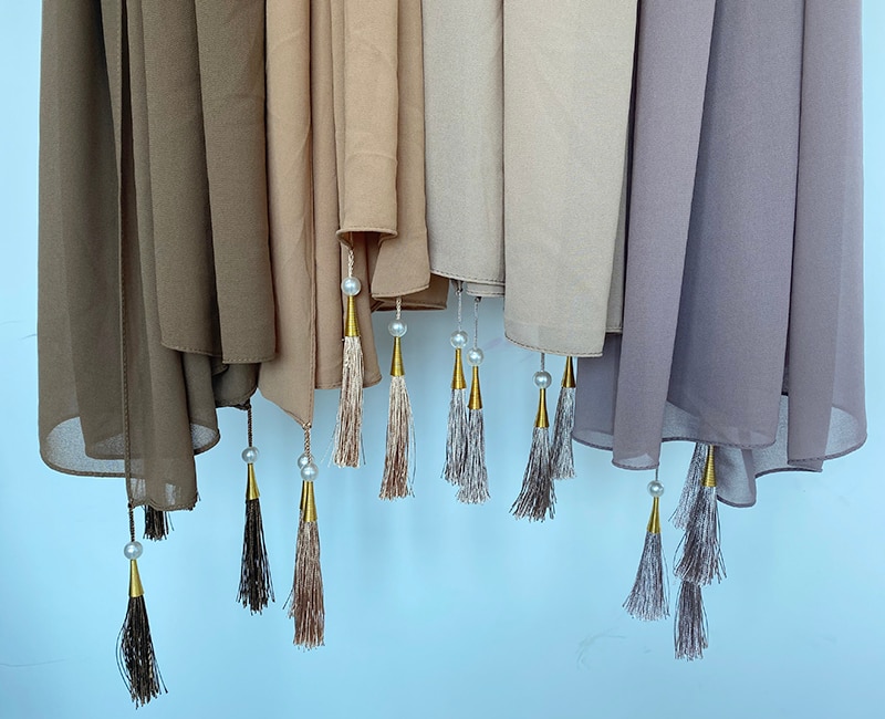 1 Pc Bubble Chiffon Solider Kleur Sjaal Lange Soft Wrap Sjaal Sjaals Femme Bufandas Kralen Parels Hijaabs Kwastje Sjaal