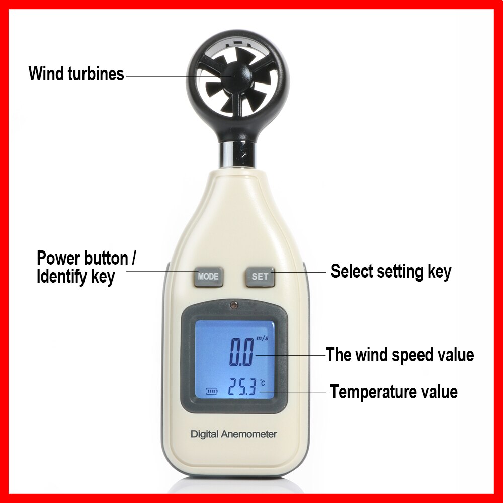 RZ Wind Speed Gauge Meter Portable Anemometer Anemometro Thermometer LCD Digital Hand-held Measure tool GM816A