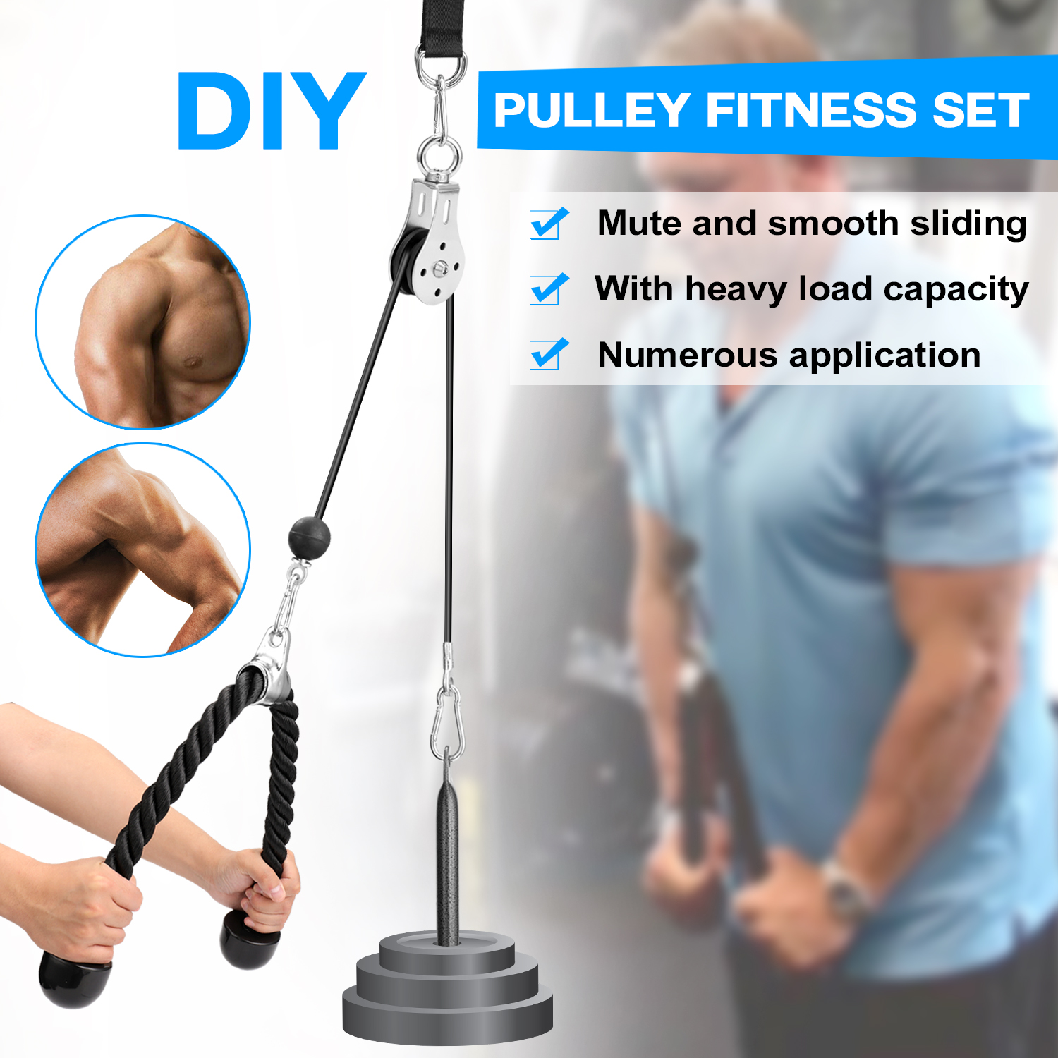 Fitness diy remskive kabel maskine vedhæftningssystem lastning pin løftearm biceps triceps hånd styrke gym maskine udstyr