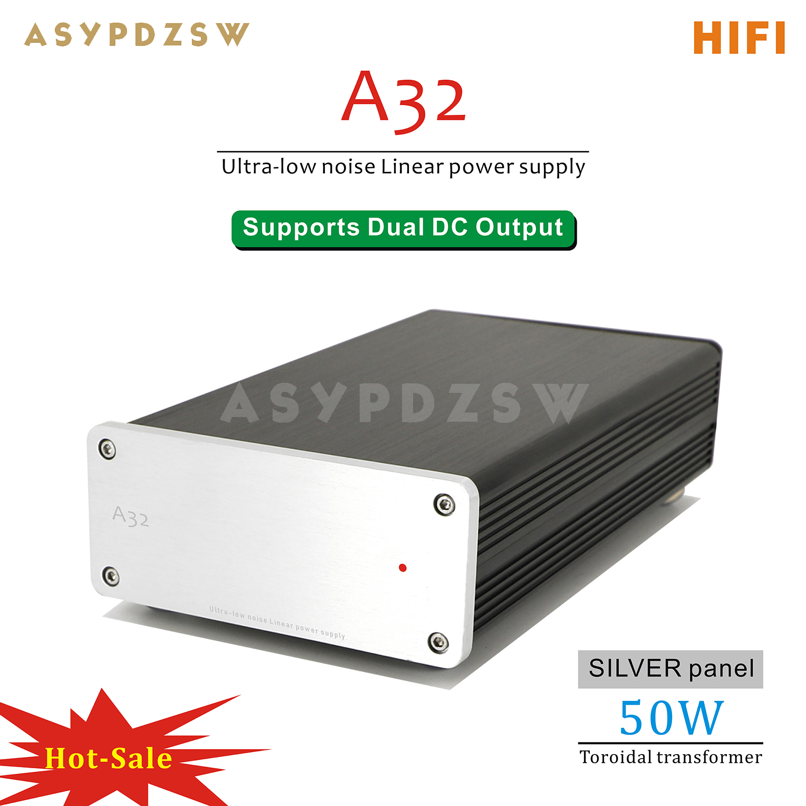 A32 50VA HIFI Alimentatore lineare a rumore ultra basso DC 5V/9V/12V/15V/18V/19V/24V LPS: Argento / 230V