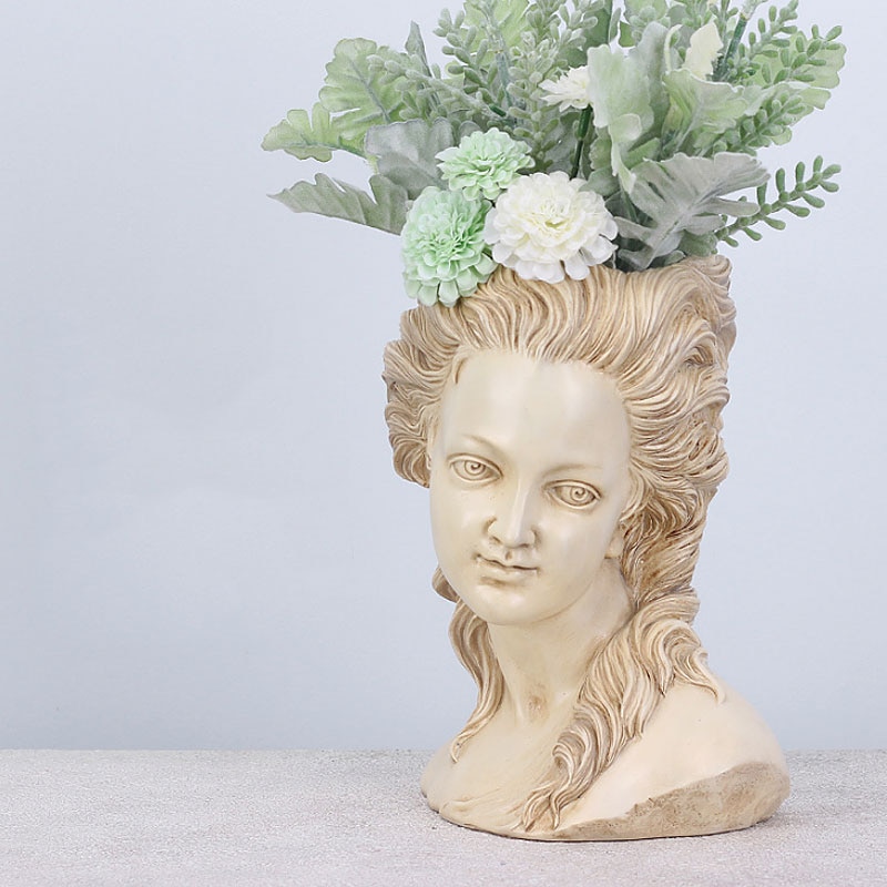 Grekisk Gudinna Huvud Blomkruka i Resin - Europeisk Retro Stil - För Sukkulenter och Bonsai