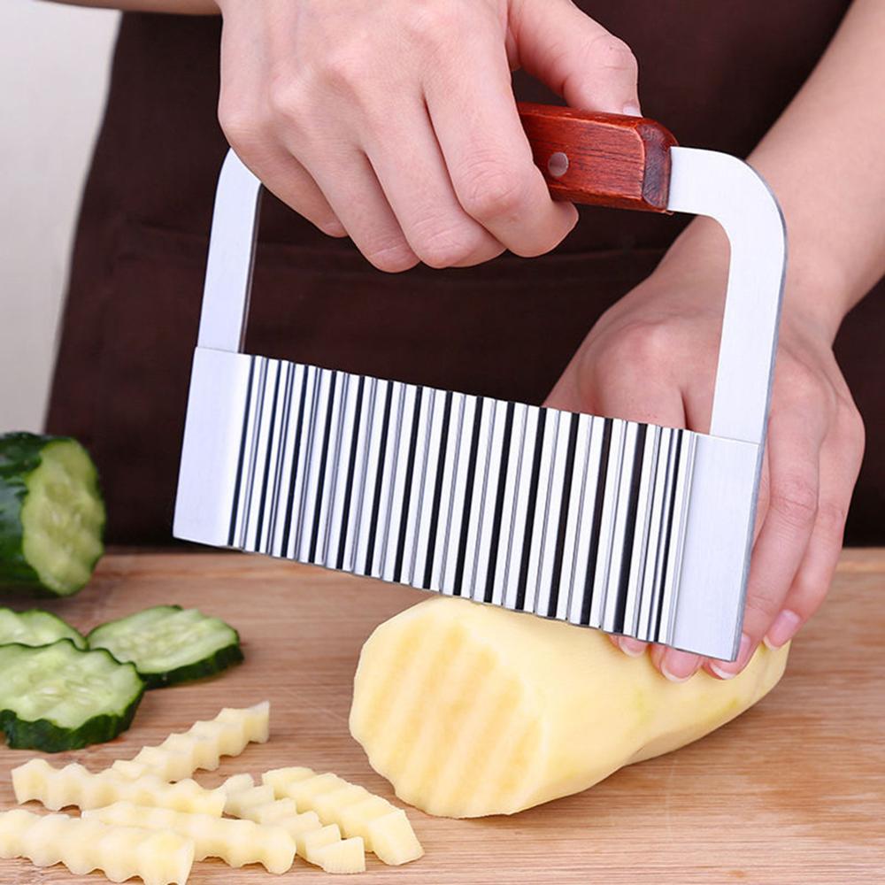 Hardwood Handle Crinkle Wax Vegetable Soap Cutter Fruit Wavy Slicer Stainless Steel Potato Cucumber Carrot Waves Cutting Slicer