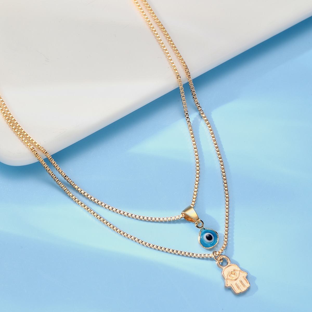 Collier porte-bonheur turc Double couche avec pendentif mauvais yeux pour femmes, Micro pavé de strass, chaînes de clavicule, bijoux