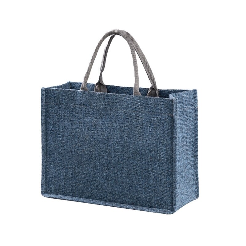 Jute jute-tote store genanvendelige indkøbstasker med håndtag kvinder indkøbstaske strand rejse opbevaring organizer  x7ya